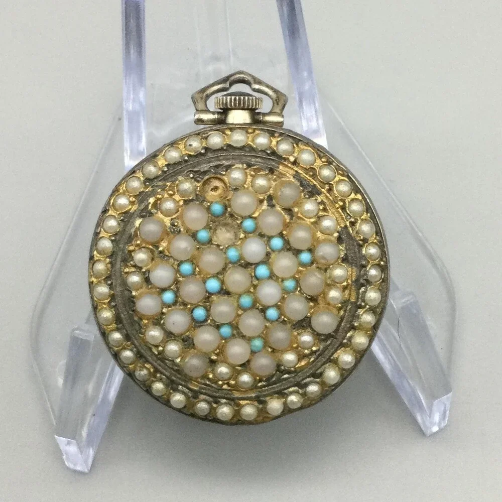Vintage Taylor Pocket Watch Women 32mm Sterling Silver Swiss Beaded Manual Wind